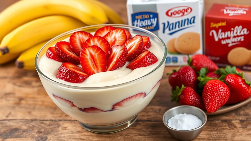 banana pudding with strawberries