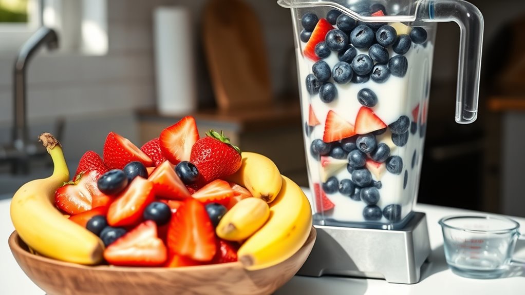 blend fruits and milk