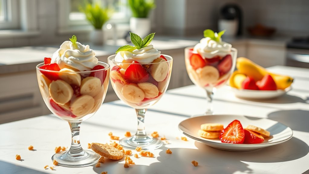 layered banana strawberry pudding