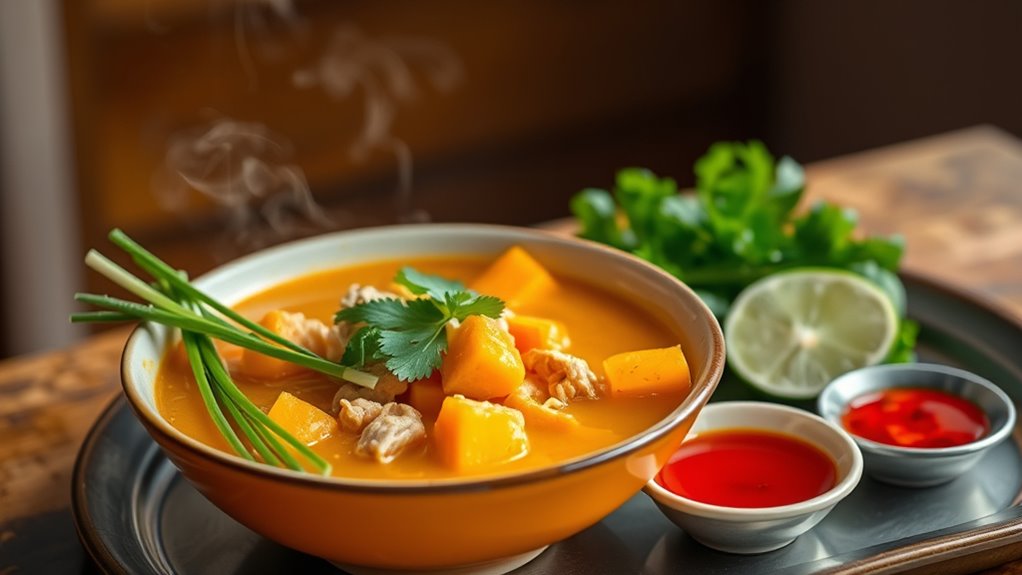 bright broth with toppings