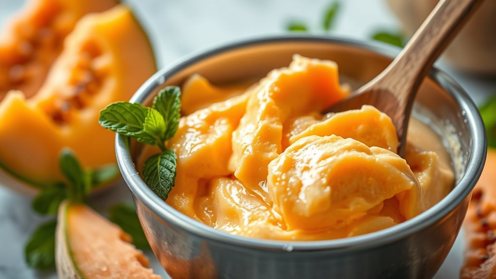 cantaloupe ice cream preparation