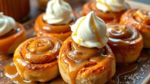 caramel rolls topped ice cream
