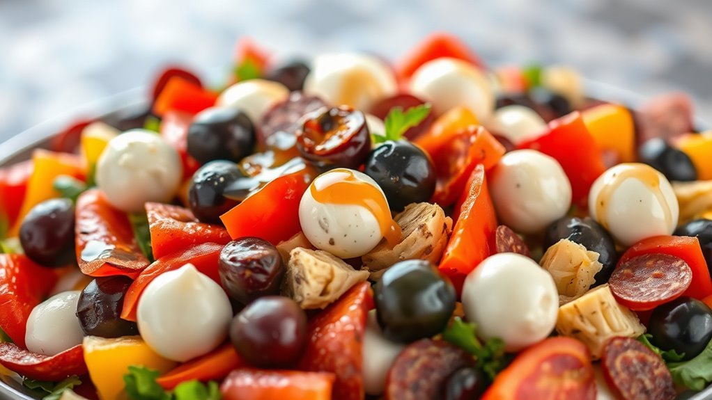 colorful antipasto salad preparation