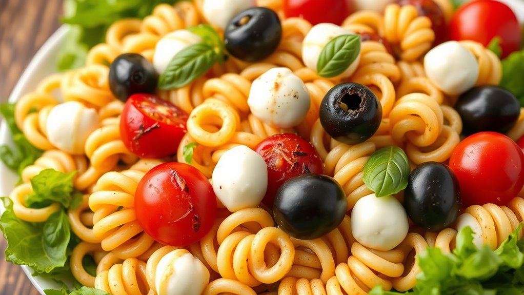 colorful balanced pasta presentation