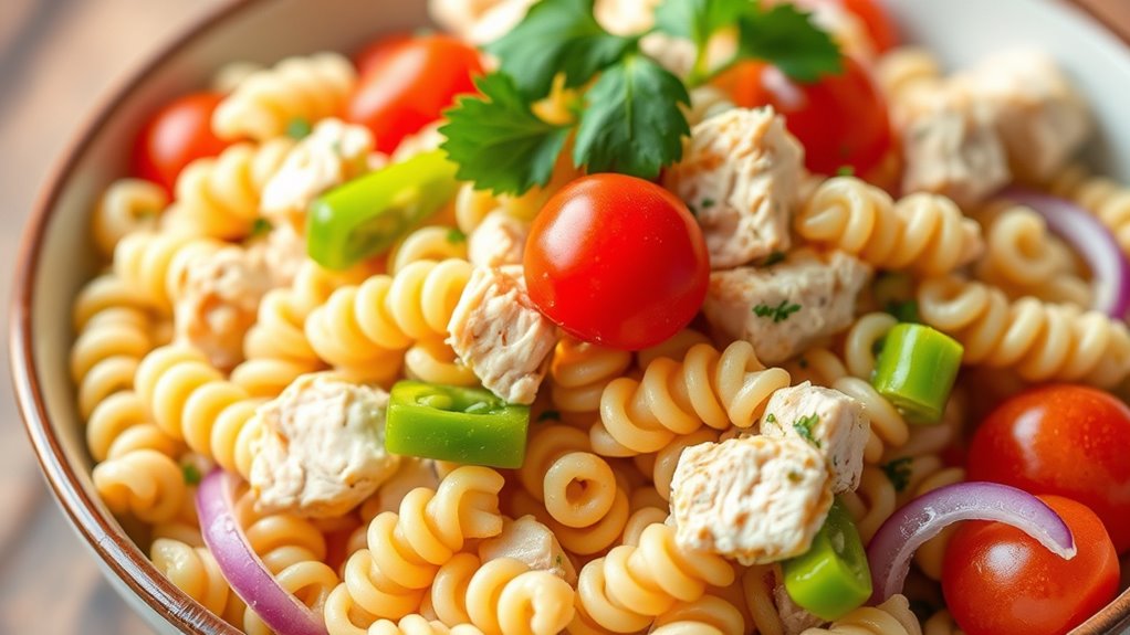colorful chicken pasta salad