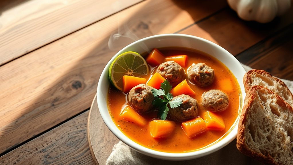 comforting albondigas soup presentation