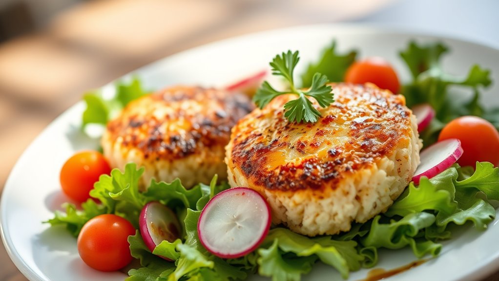 crab cakes with salad