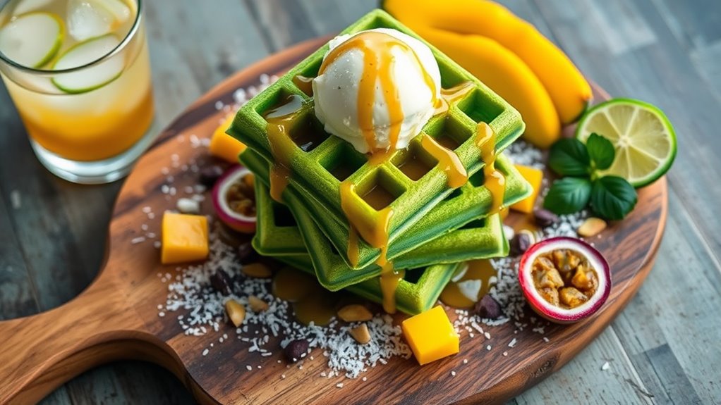 creative pandan waffle presentation