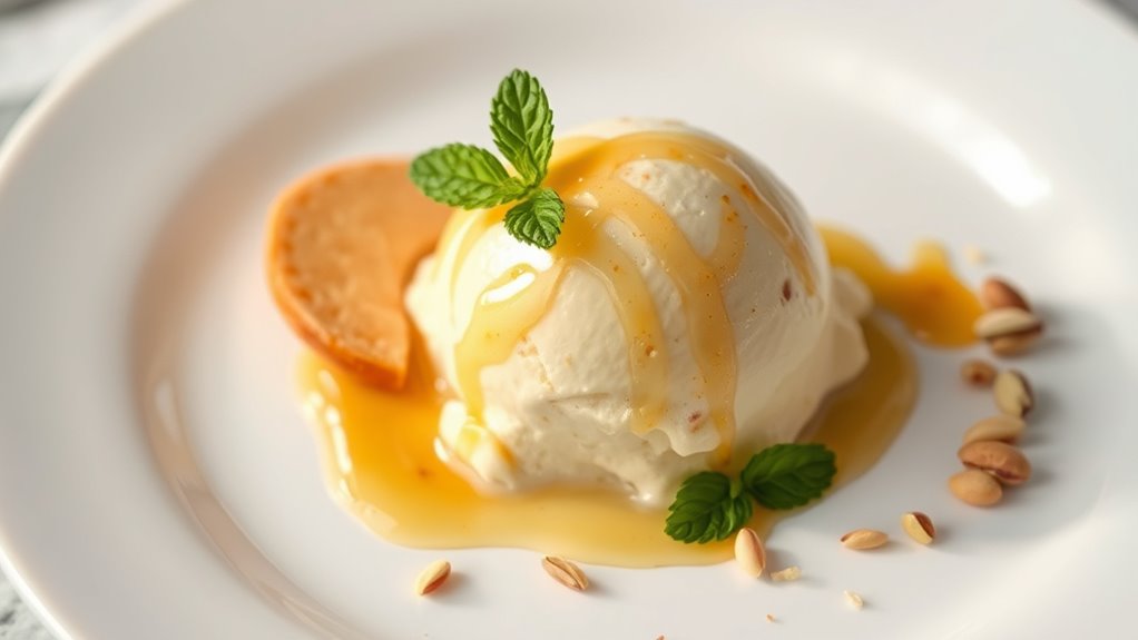 elegant peach ice cream presentation