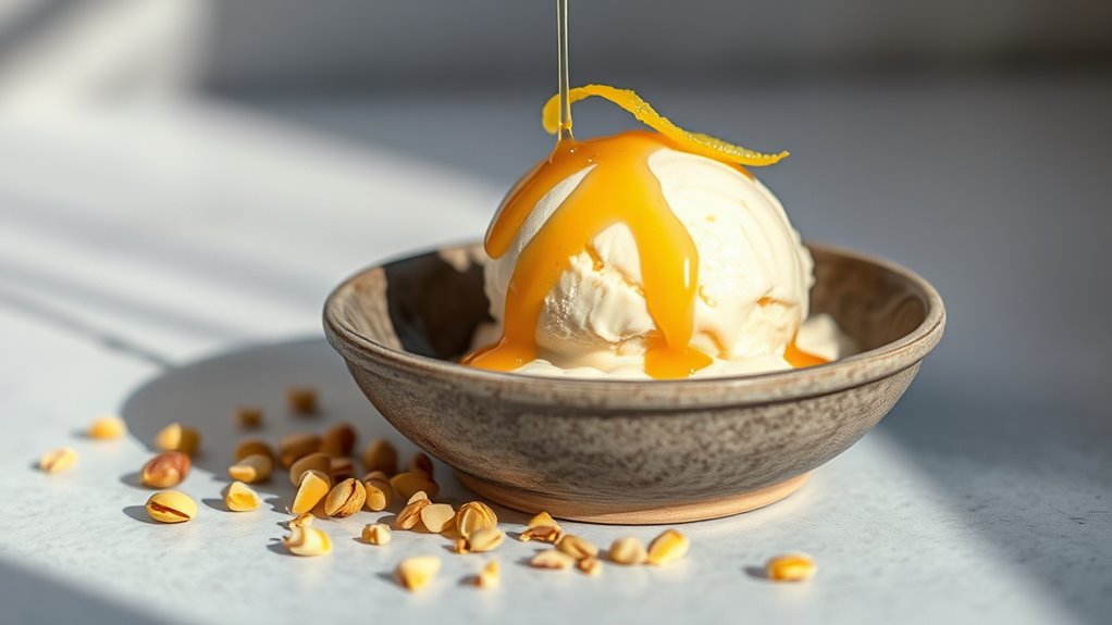 elegant pear ice cream presentation