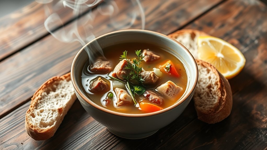 elegant pheasant soup presentation
