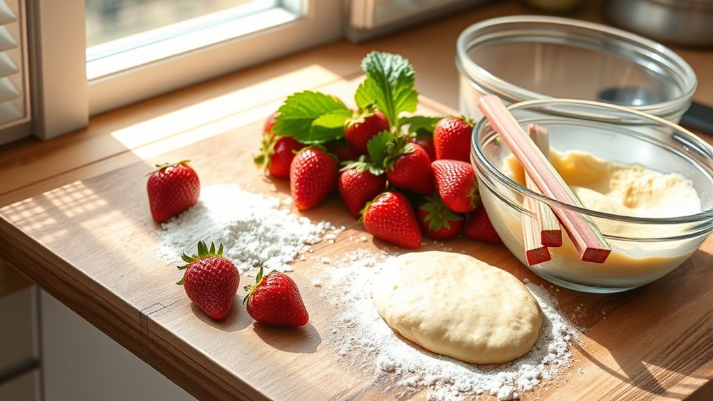 fresh strawberry rhubarb pie ingredients