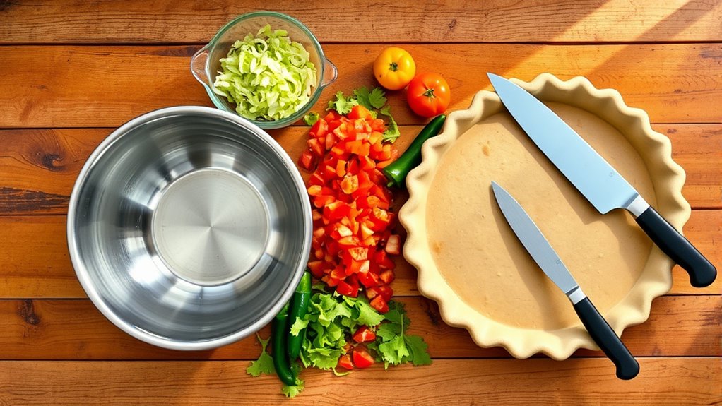 gather kitchenware for taco pie