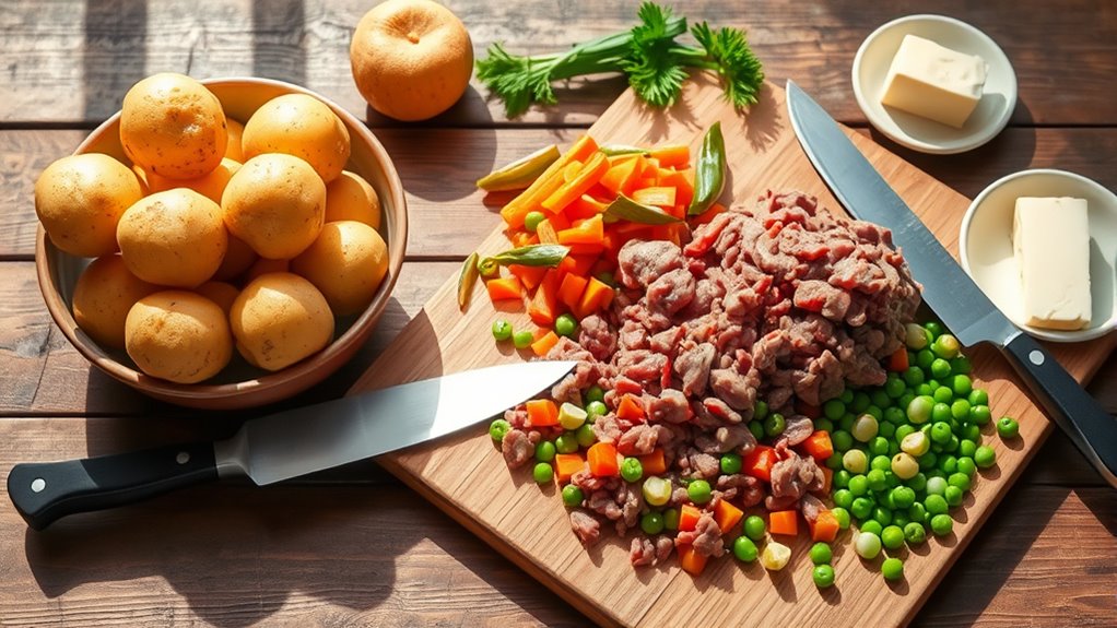 ingredient preparation for shepherd s pie