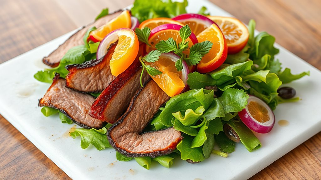 layered brisket salad presentation