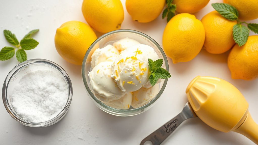 lemon ice cream preparation