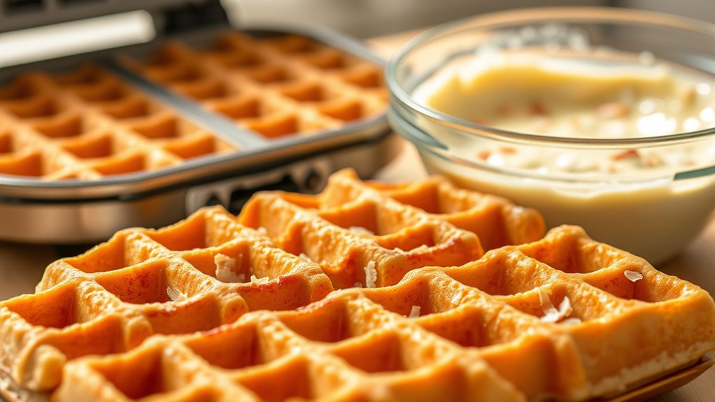 perfectly cooked mochiko waffles