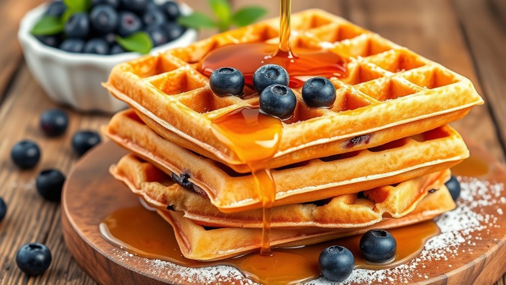 perfectly crisp blueberry waffles