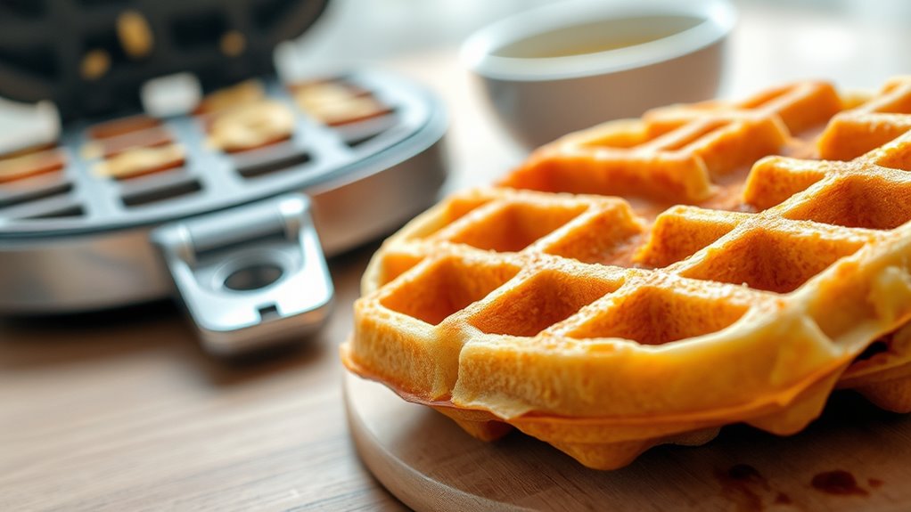 perfectly crisp waffle cooking