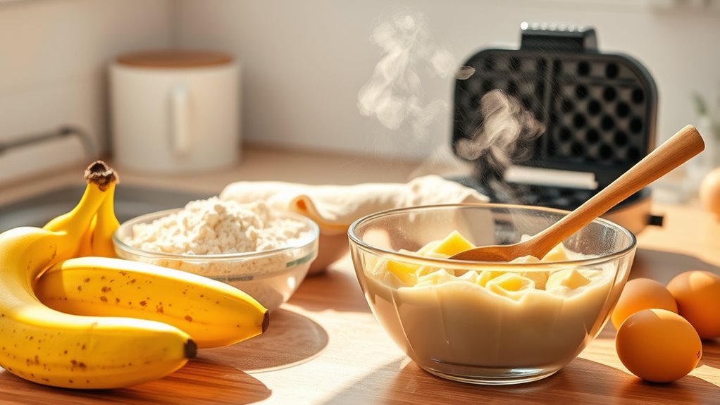 prepare banana waffle batter