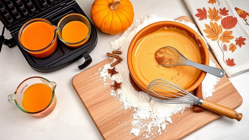 prepare pumpkin waffle batter