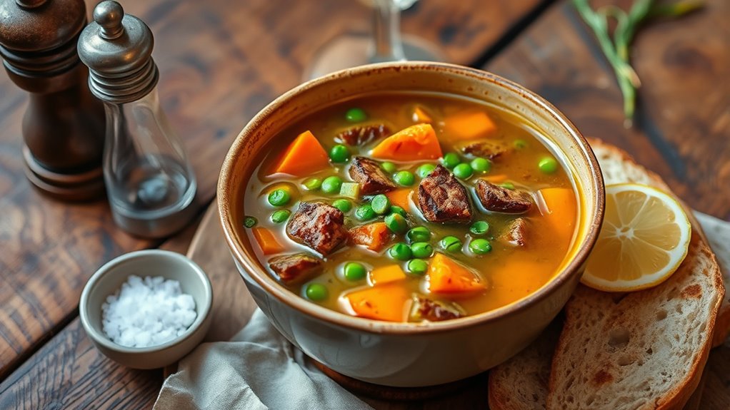 rustic vegetable soup presentation