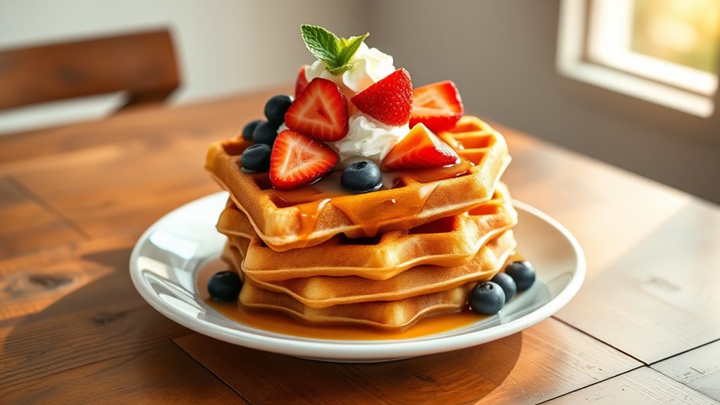 serve waffles with toppings