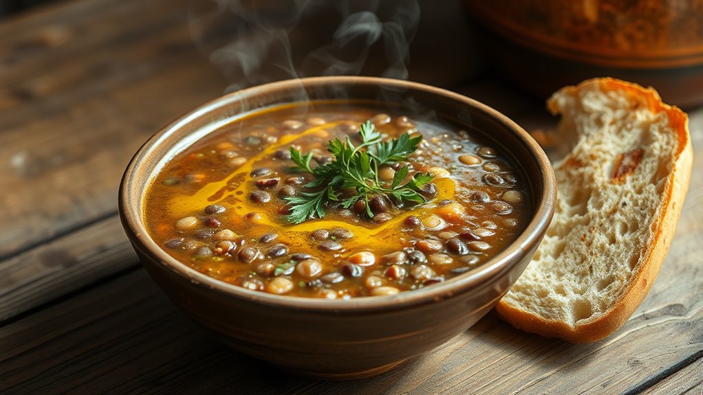 serve warm lentil soup