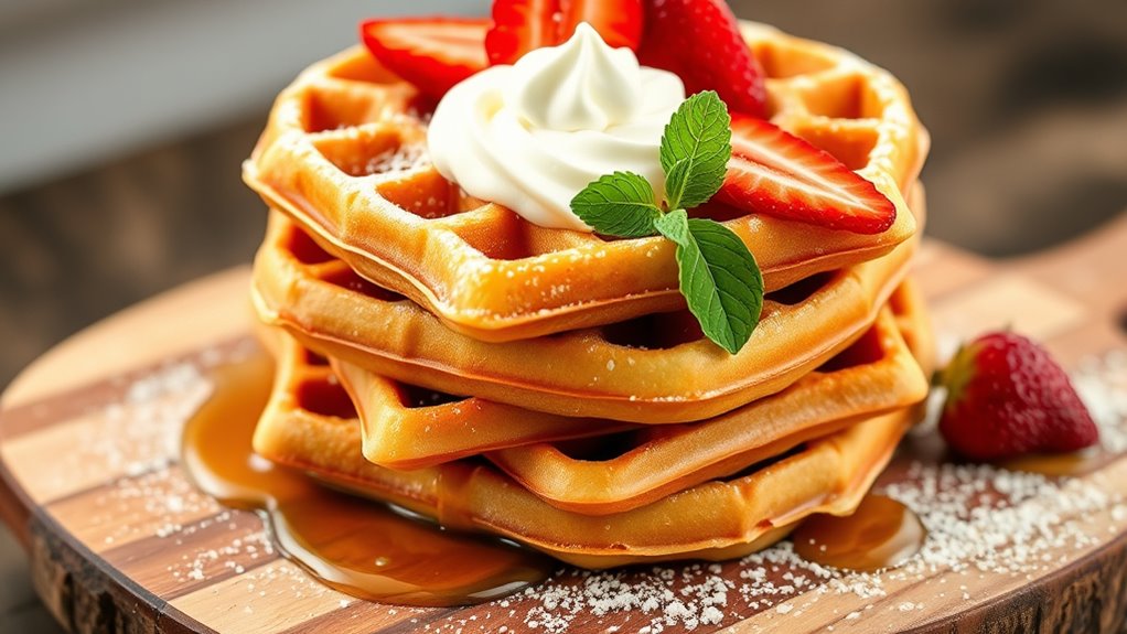 serve with strawberries and syrup