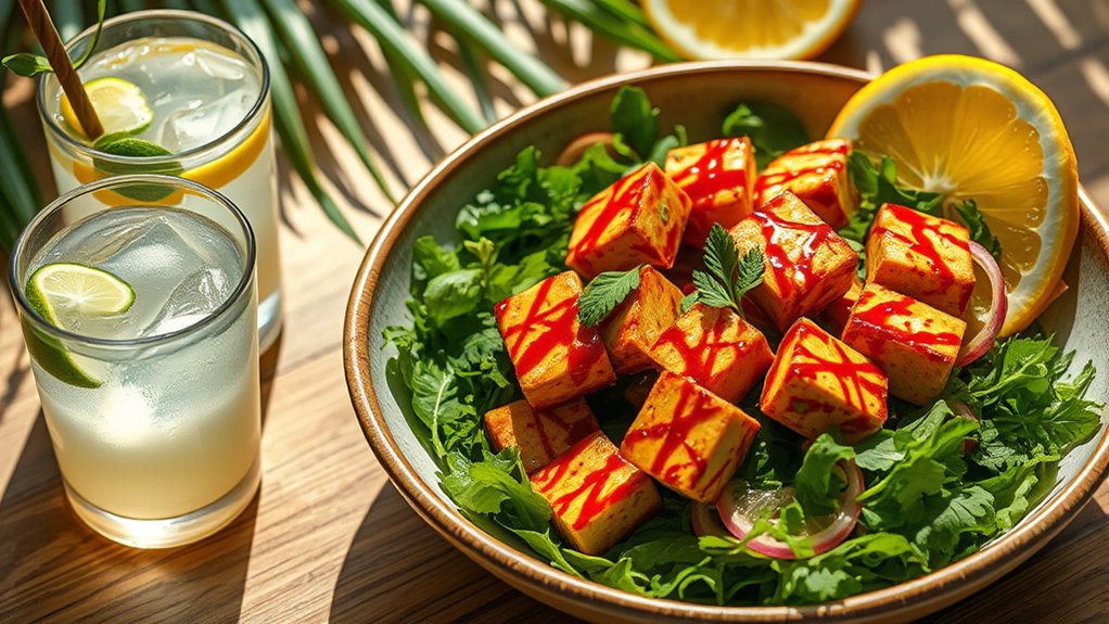 vibrant tofu salad presentation