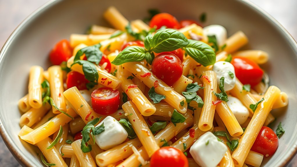 vivid pasta salad presentation