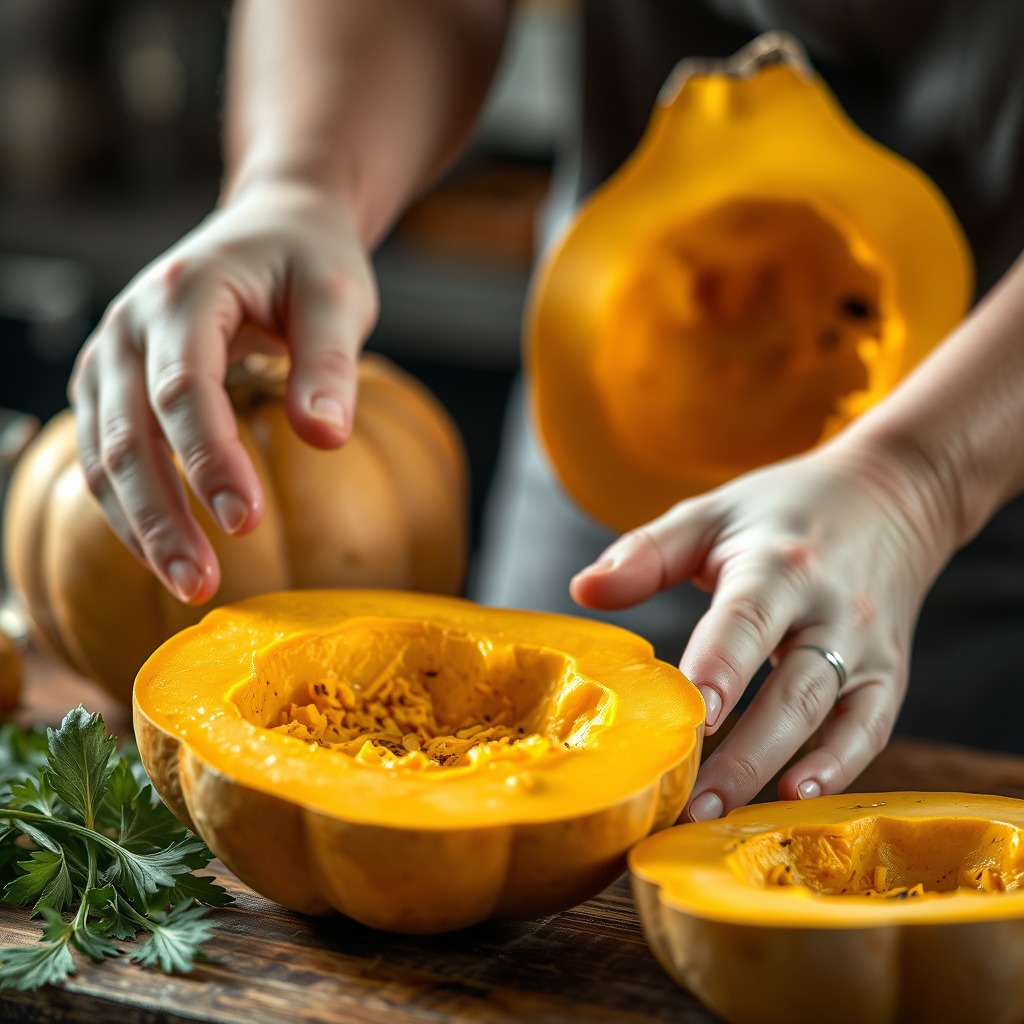 Preparing the Acorn Squash - acorn squash soup recipe