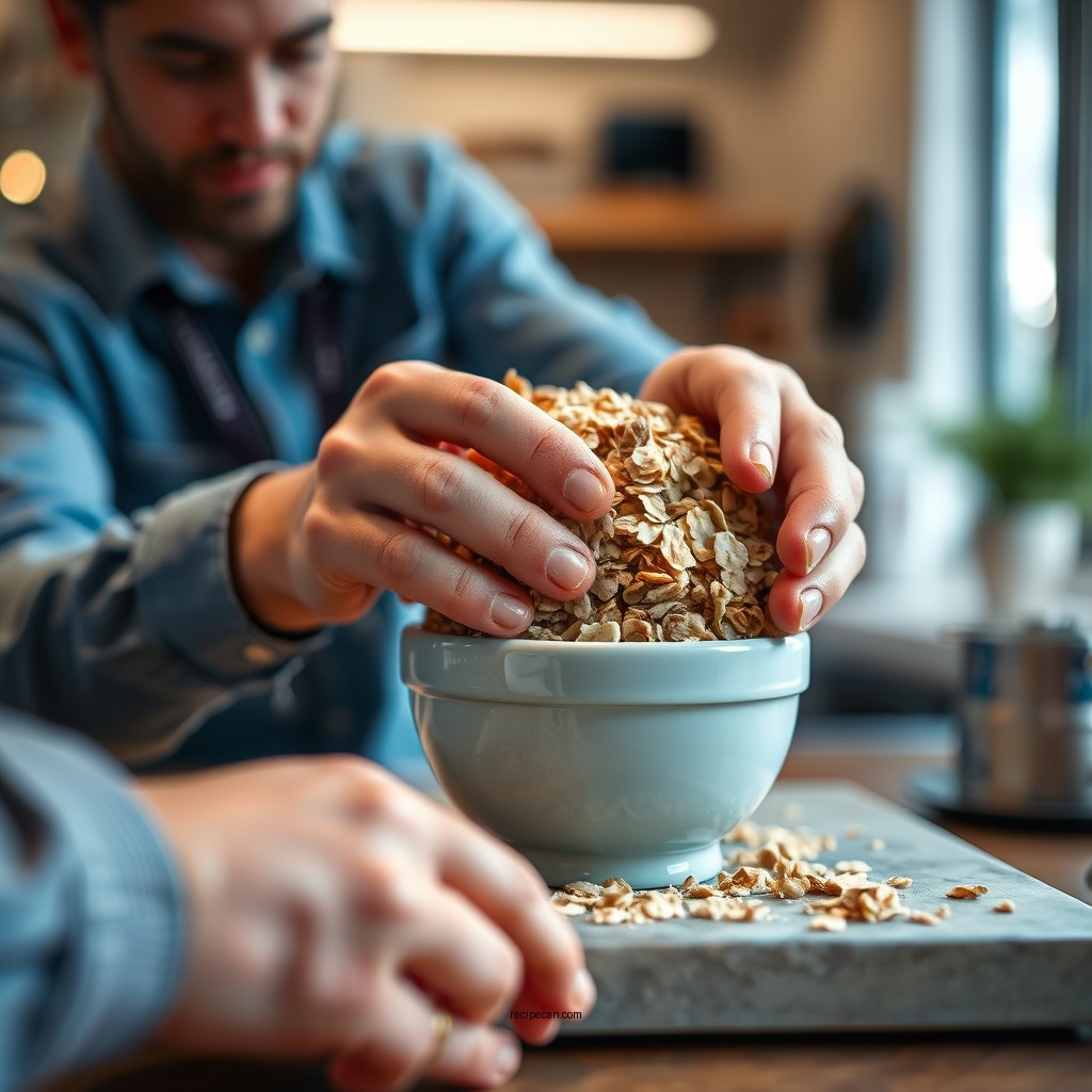 Making the Oat Topping - apple crumble recipe oats