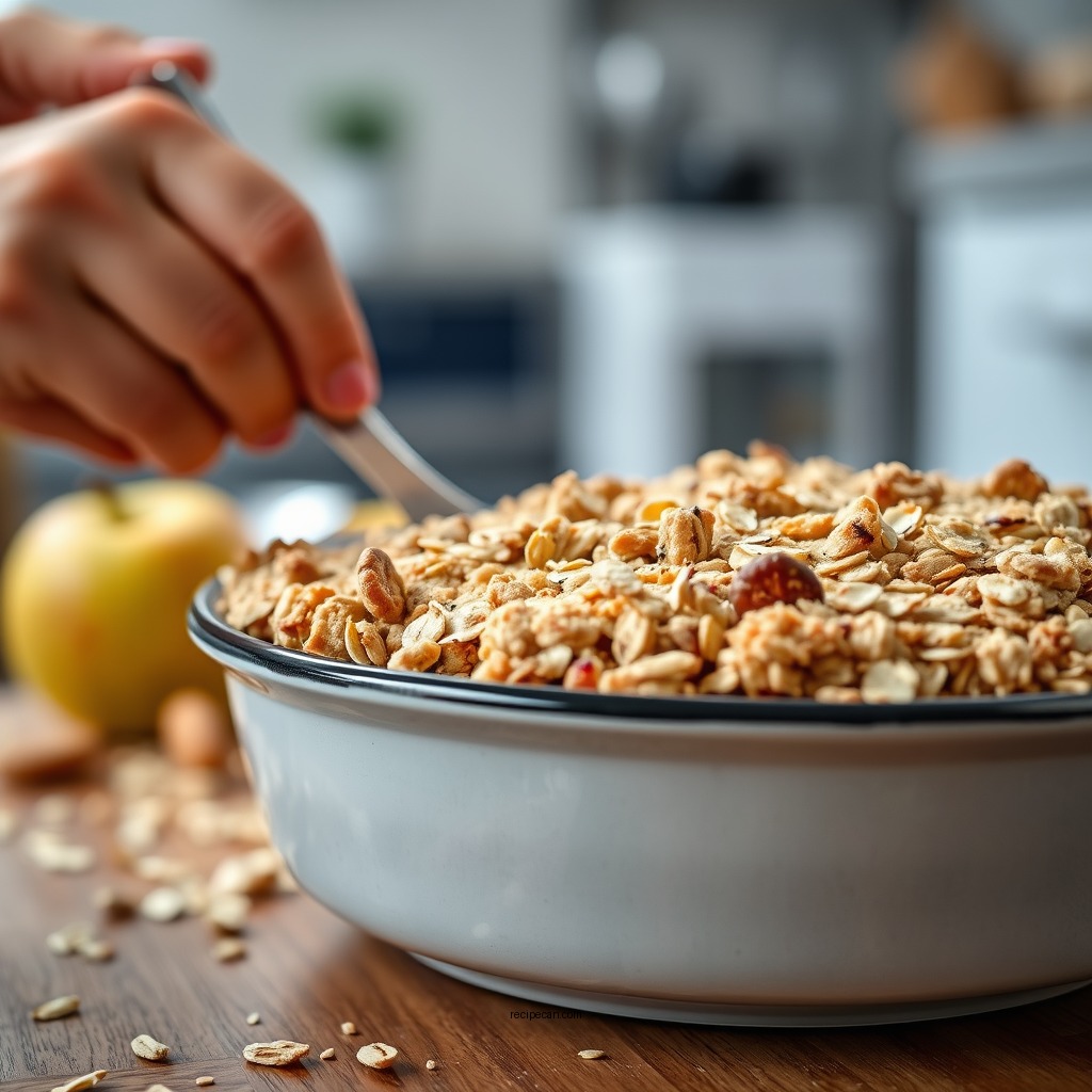 Making the Oat Topping - apple crumble recipe with oats