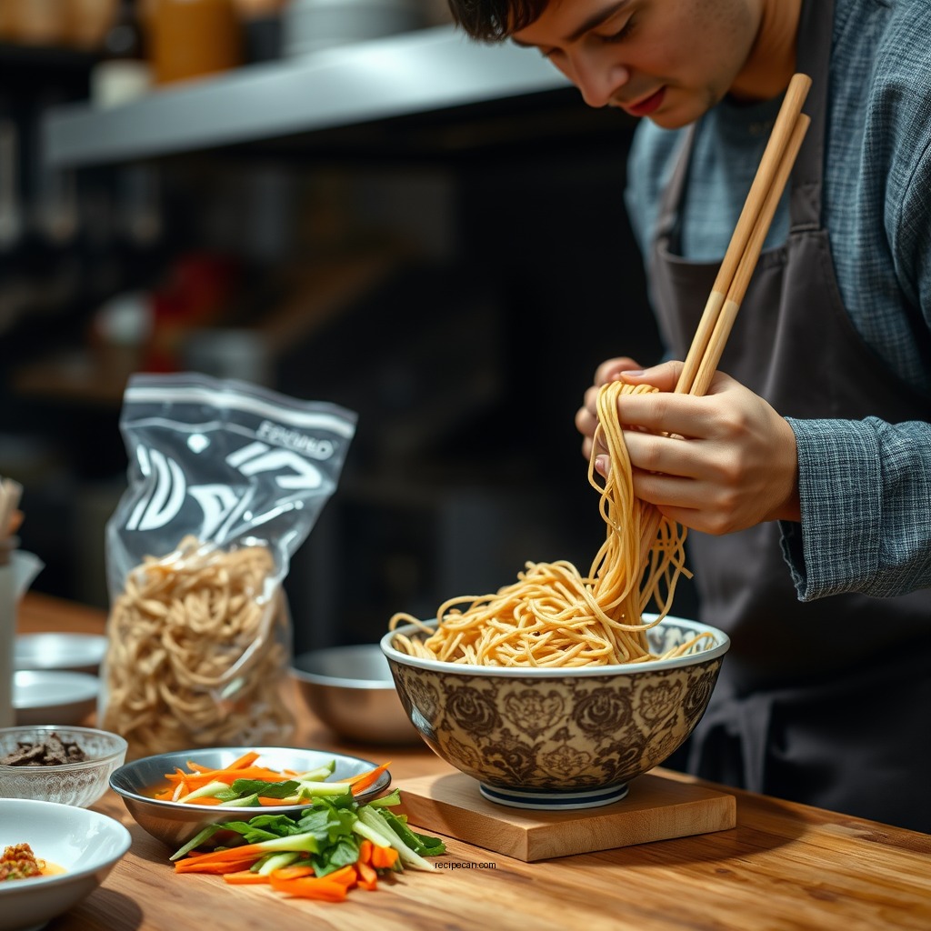 Preparing the Ramen Noodles - asian coleslaw recipe with ramen noodles