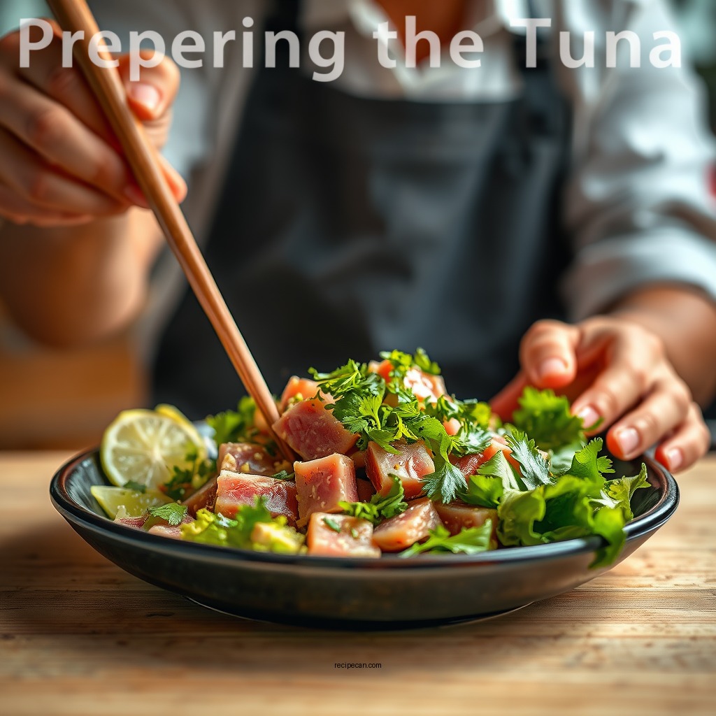Preparing the Tuna - asian tuna salad recipe