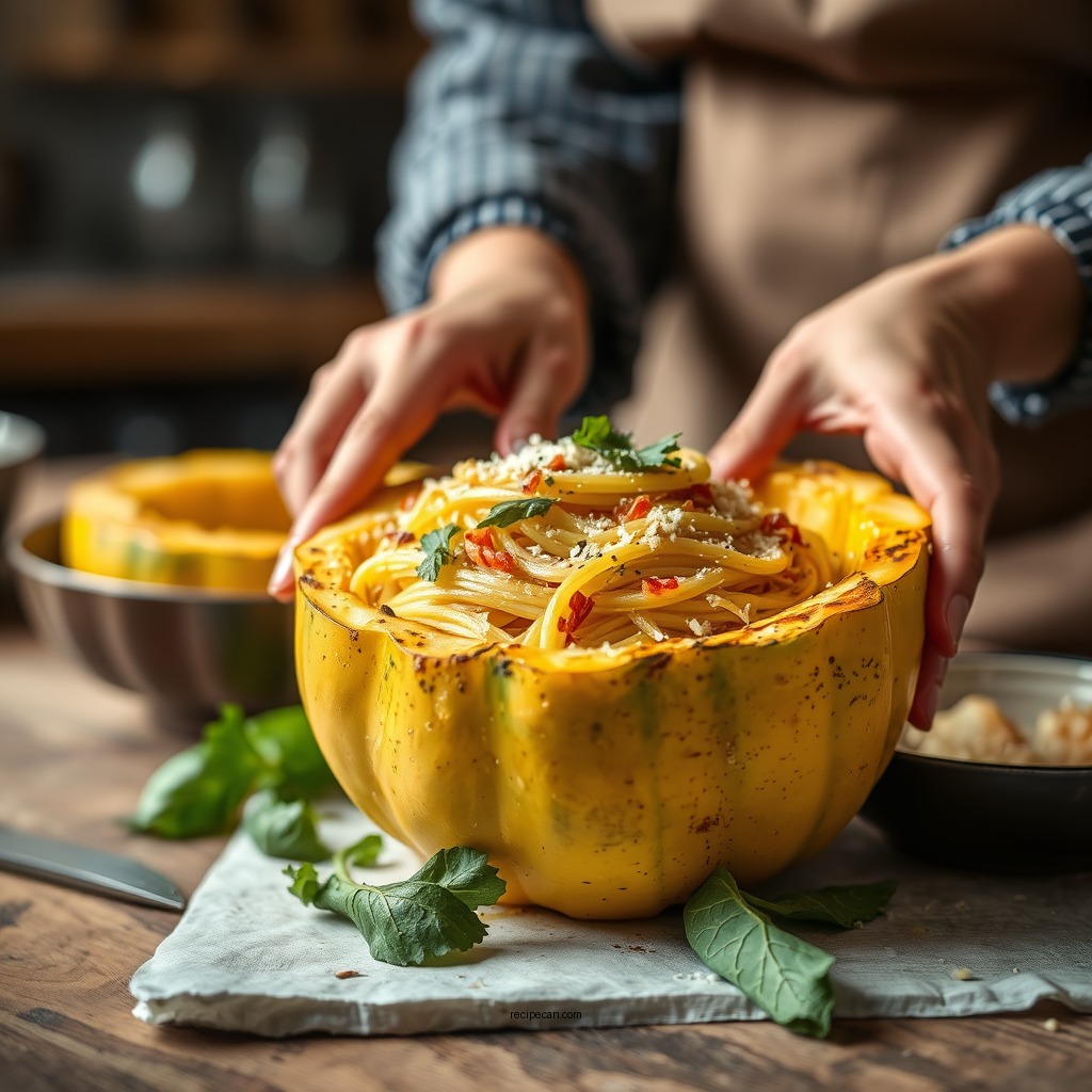 Preparing the Spaghetti Squash - baked spaghetti squash recipe