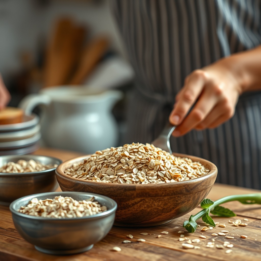 Preparing the Oats - banana bread recipe with oats