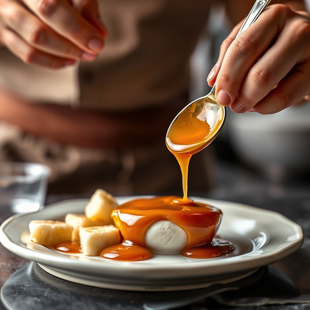 Preparing the Caramel Sauce - banana foster ice cream recipe