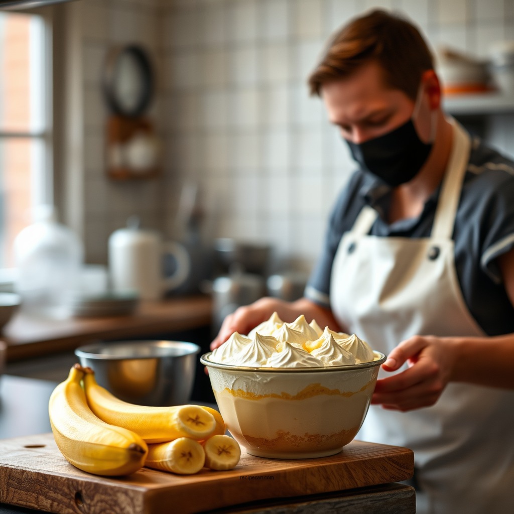 Preparing the Banana Pudding - banana pudding recipe with meringue topping