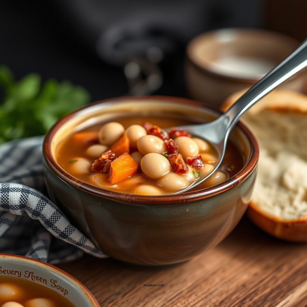 Adding the Beans - bean and bacon soup recipe like campbell's