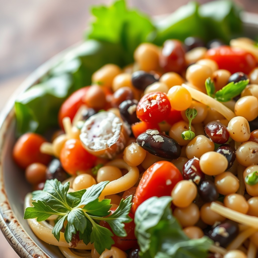 Mixing the Salad - bean pasta salad recipe