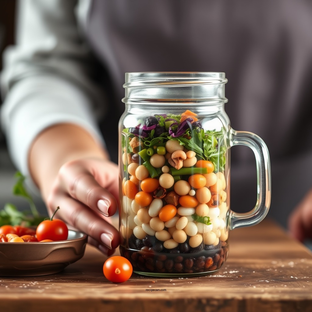 Layering the Ingredients - bean soup in a jar gift recipe