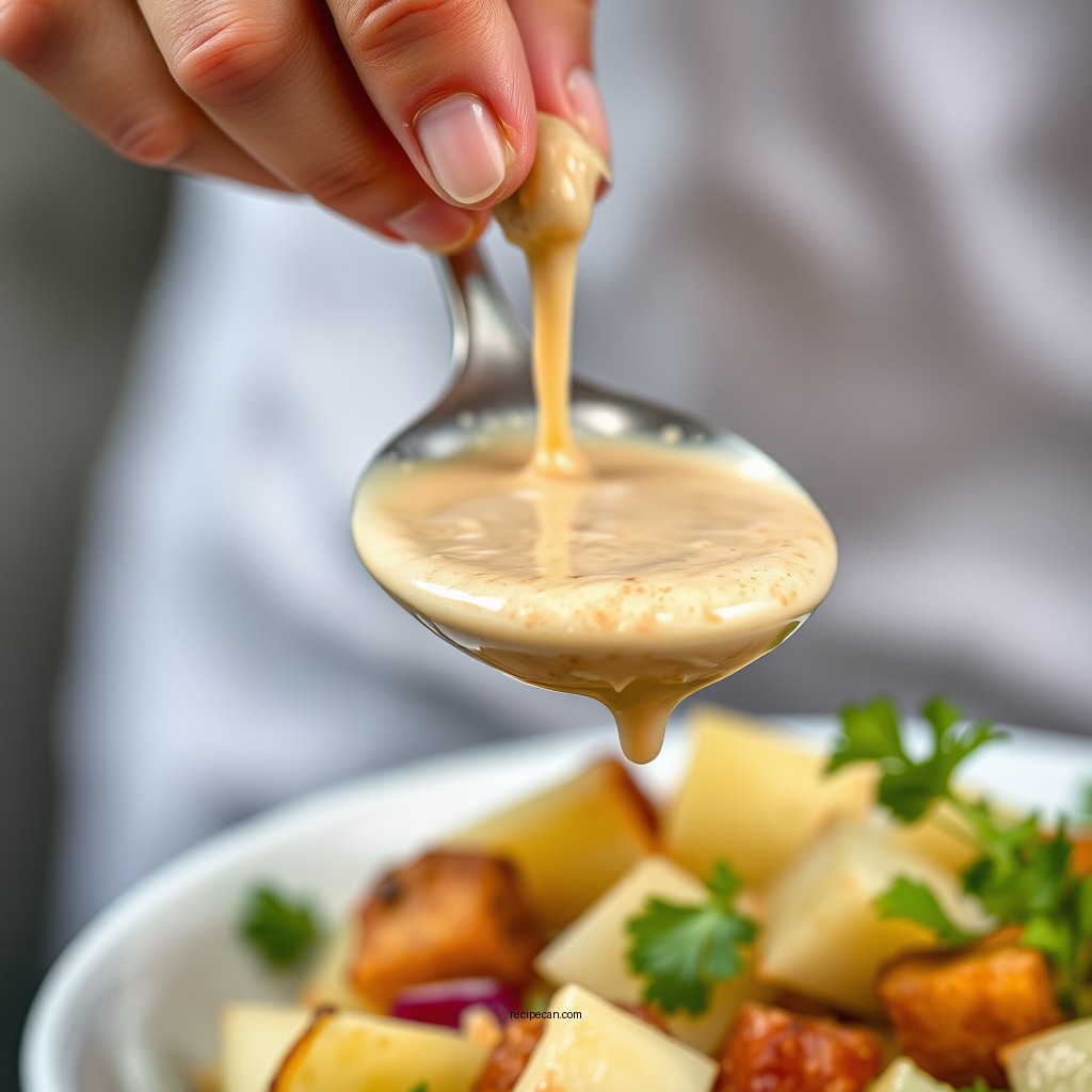 Making the Dressing - belmont catering potato salad recipe