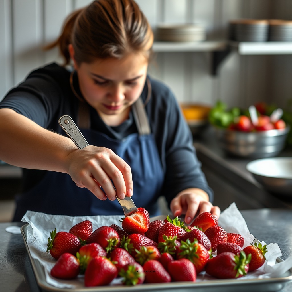 Preparing the Strawberries - ben jerry's strawberry ice cream recipe