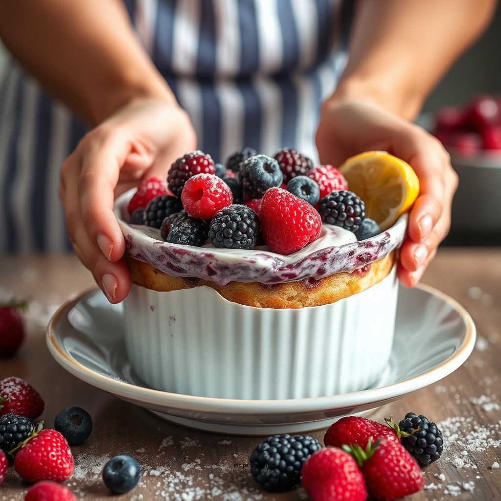 Preparing the Berries - berry pudding cake recipe