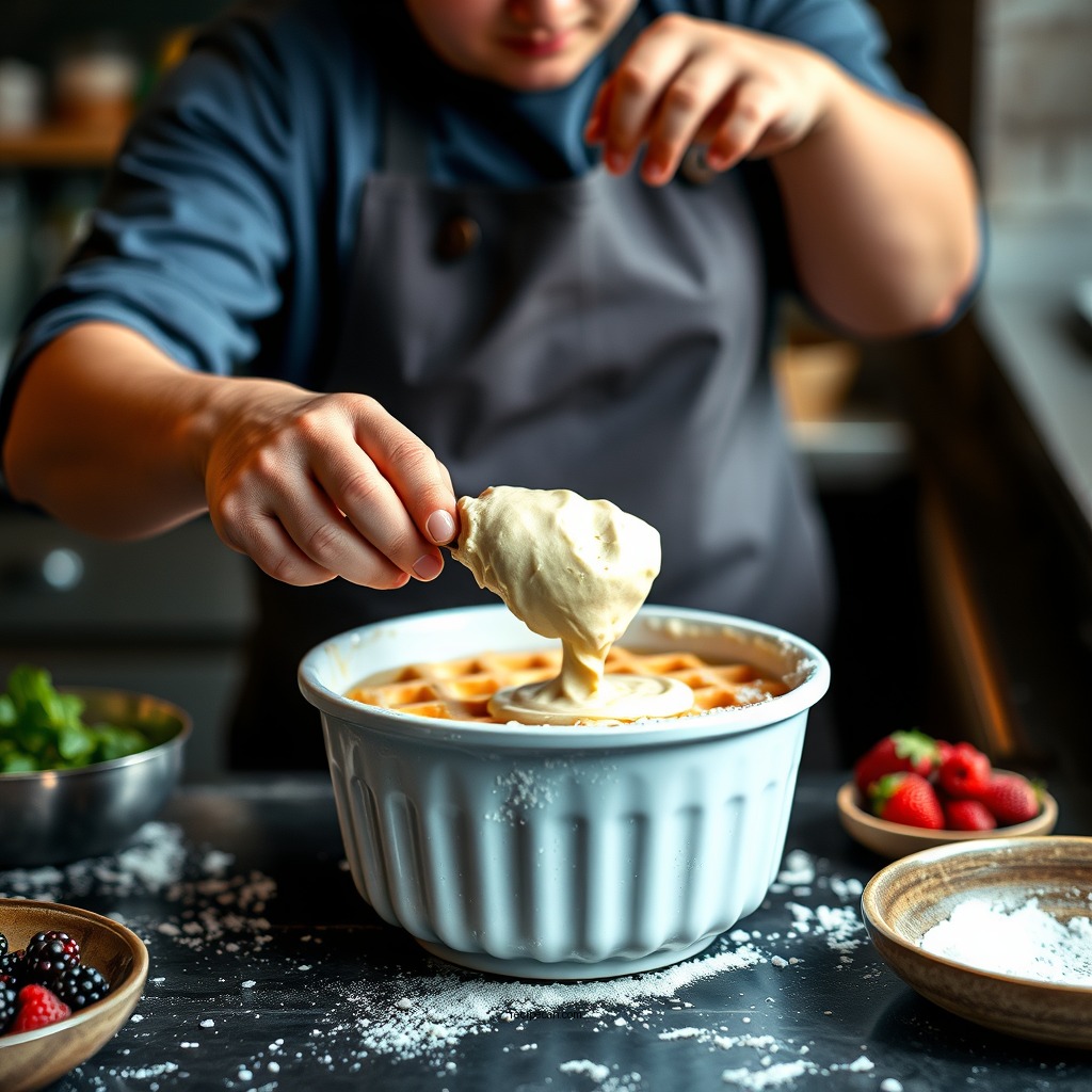 Preparing the Waffle Batter - berry waffle recipe