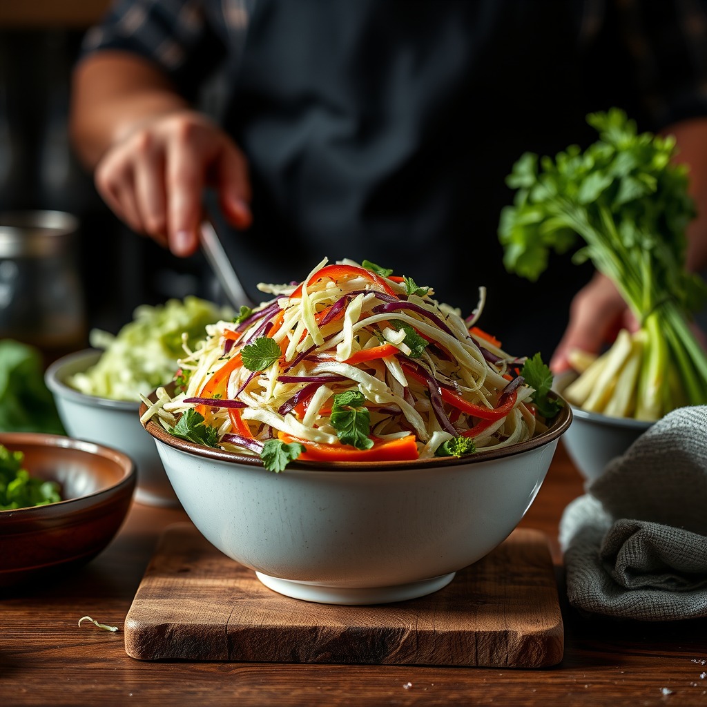 Preparing the Vegetables - best ever coleslaw recipe