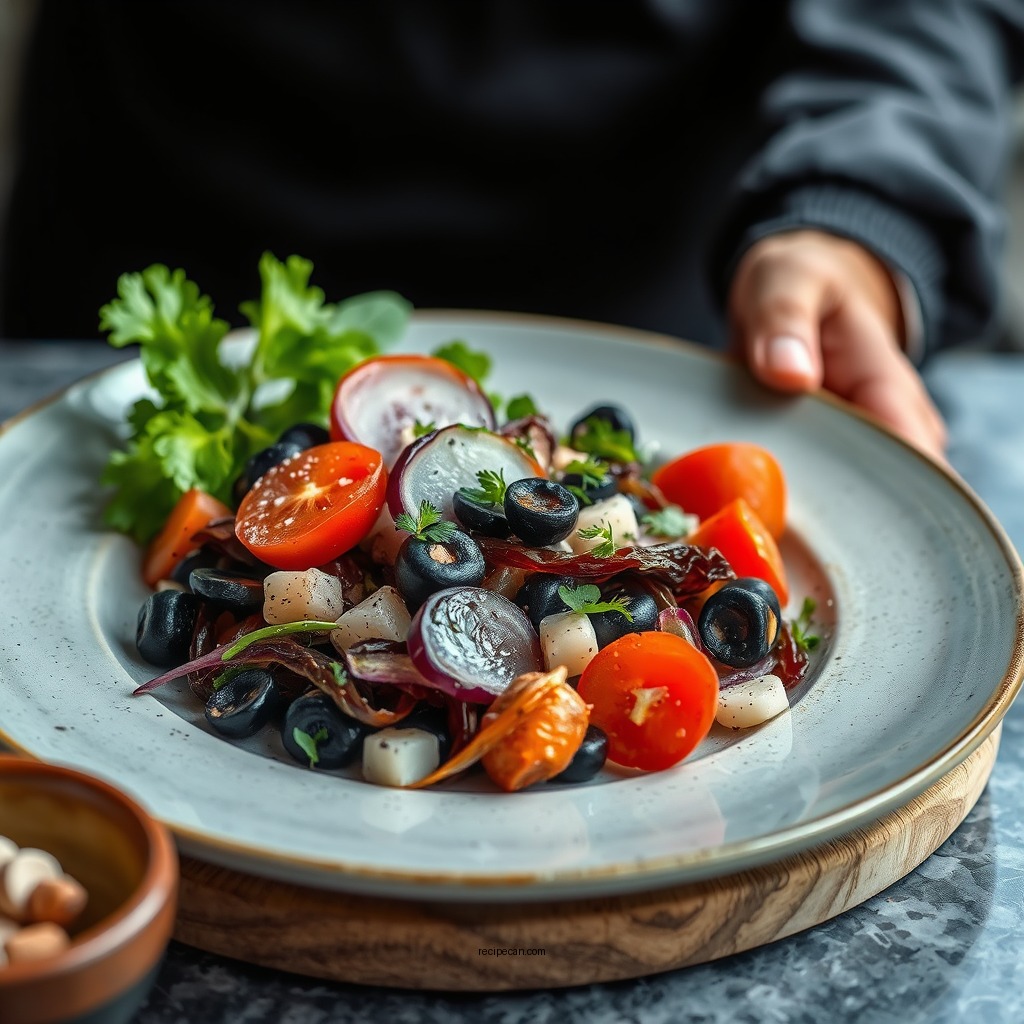 Preparing the Base - black and blue salad recipe