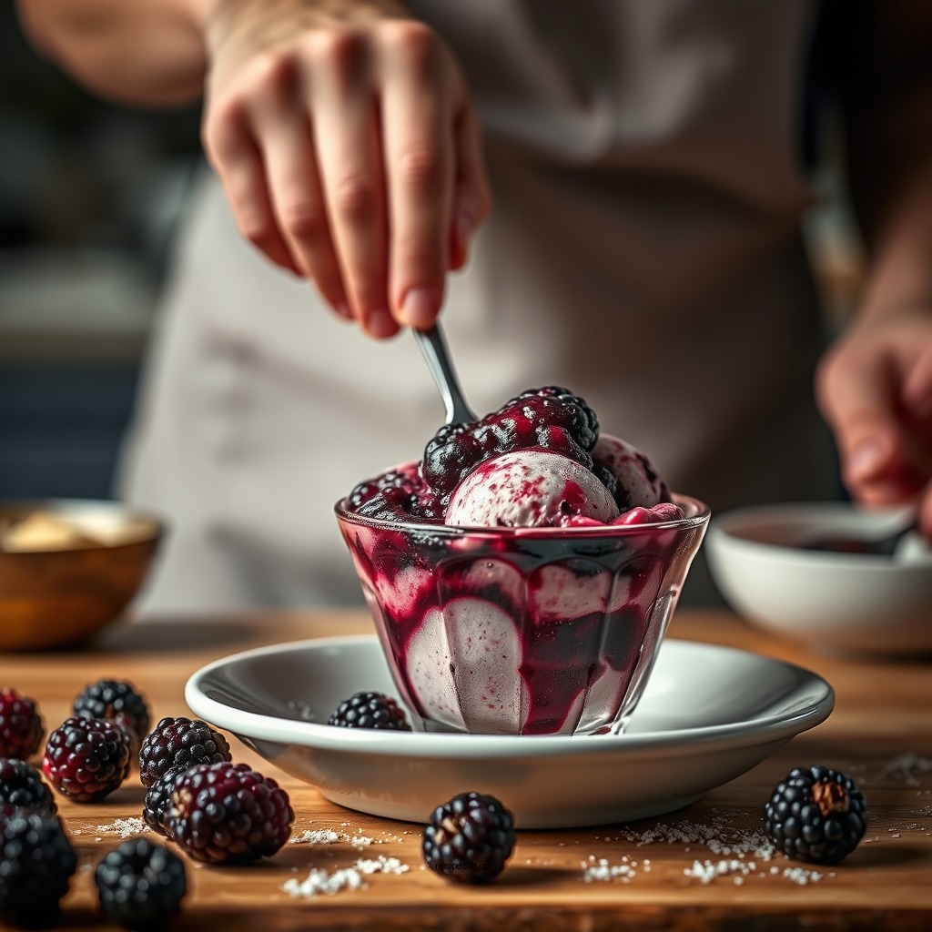 Preparing the Blackberry Cobbler Base - blackberry cobbler ice cream recipe